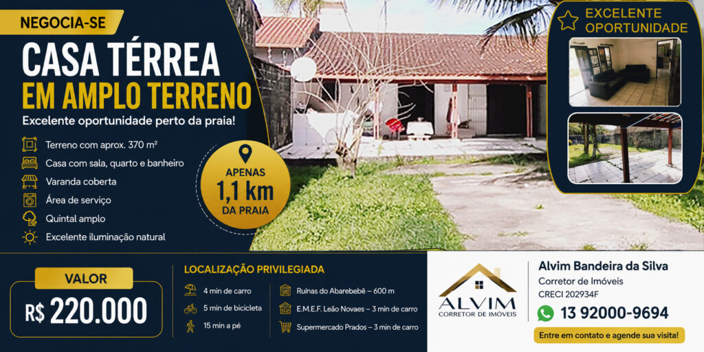 terreno com casa térrea perto da praia