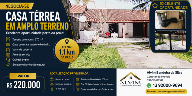 terreno com casa térrea perto da praia